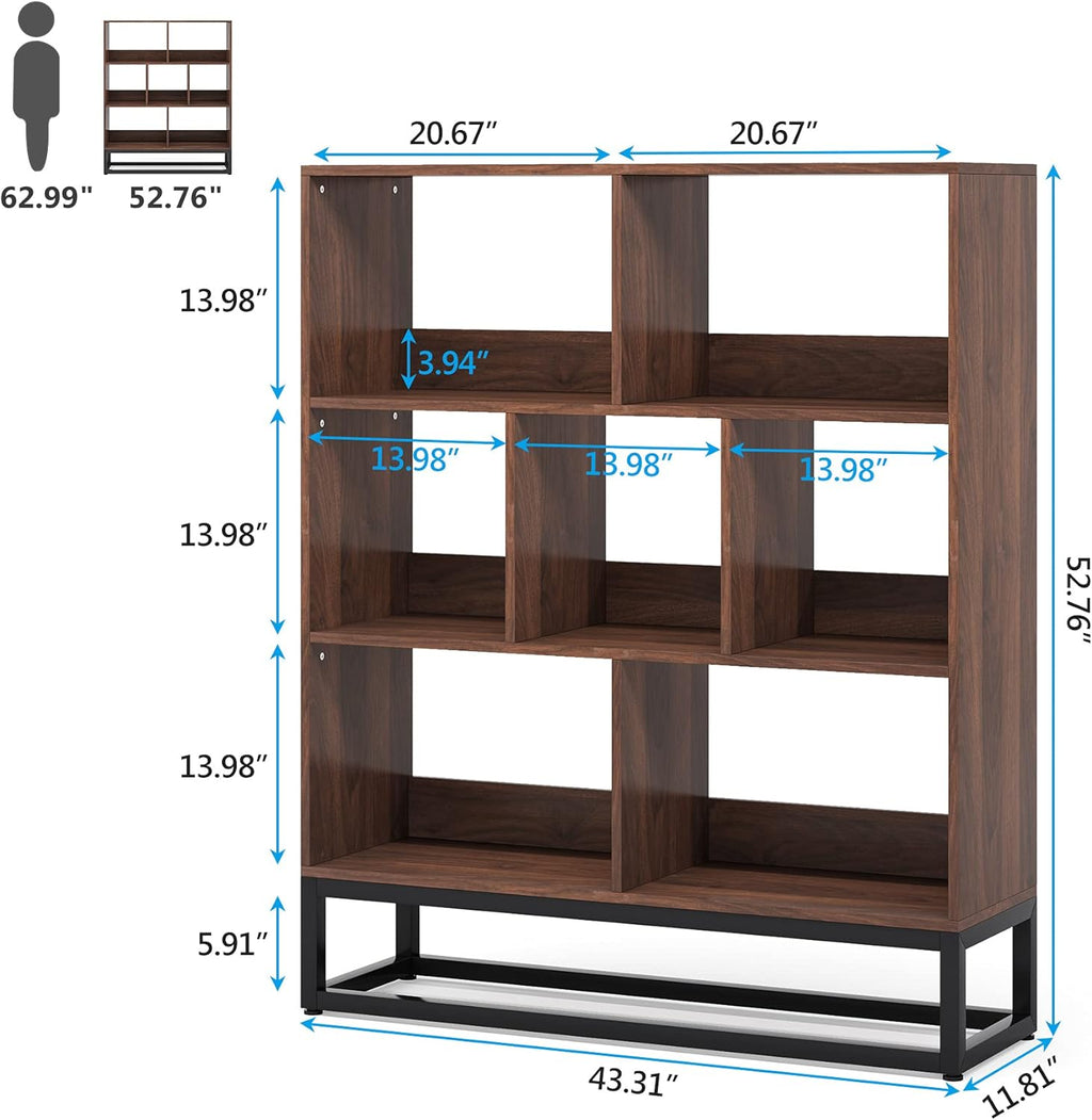 3 Tier 7-Cube Open Shelf Bookcase with Metal Leg K87504
