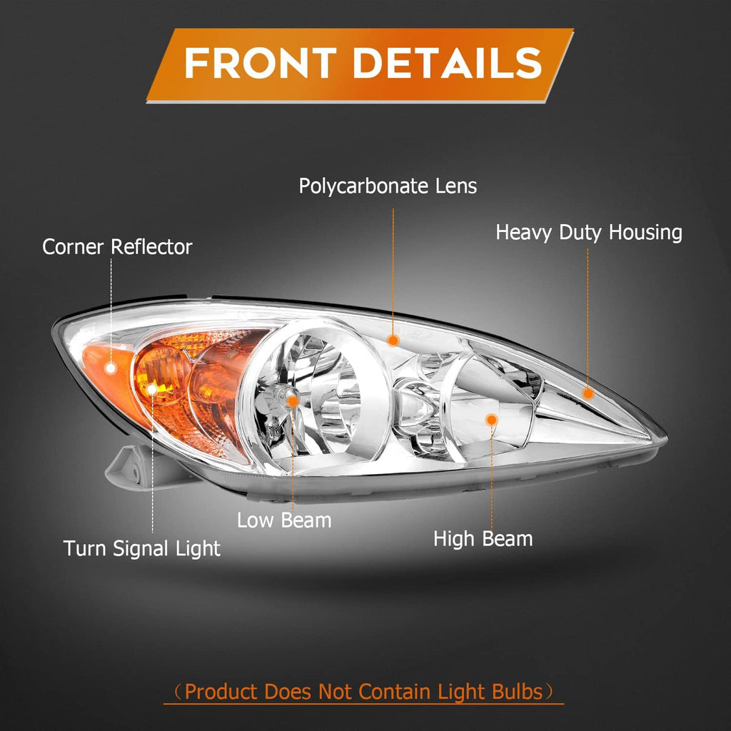 Chrome Housing Amber Reflector Clear Lens Headlight Assembly N81629