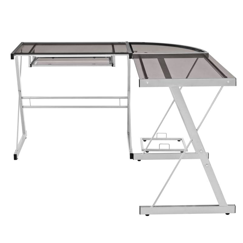 51x22 Glass and Steel L Shaped Computer Desk F689793