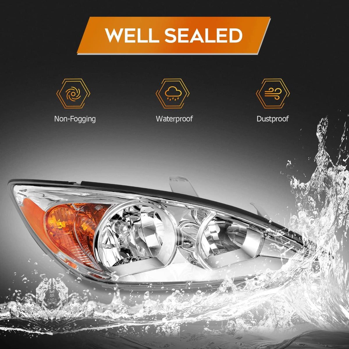 Chrome Housing Amber Reflector Clear Lens Headlight Assembly N81629
