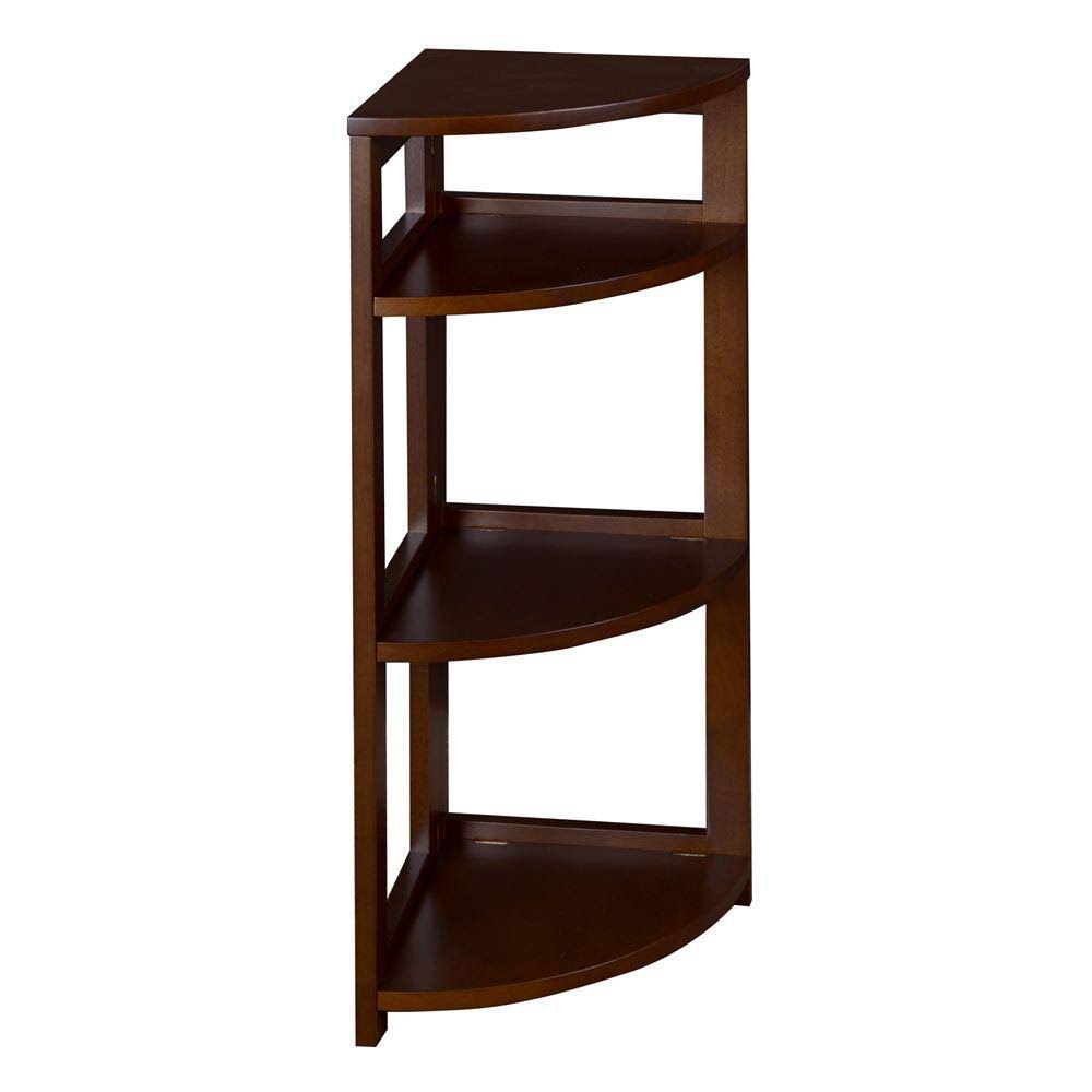 Mocha Walnut Wood 3-Shelf Foldable Corner Bookcase Y18183