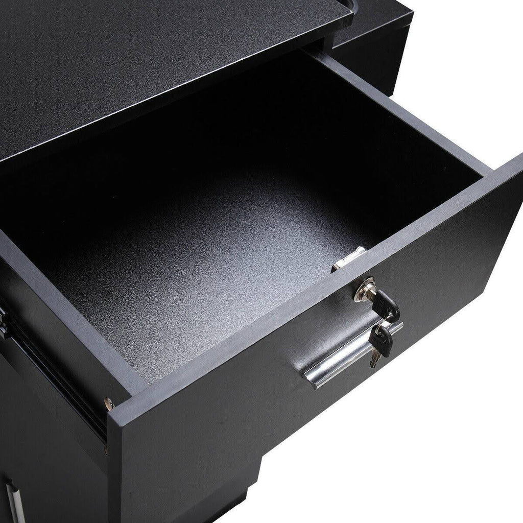 Black Locking Salon Storage Cabinet with Hair Dryer Holder Drawer U557538