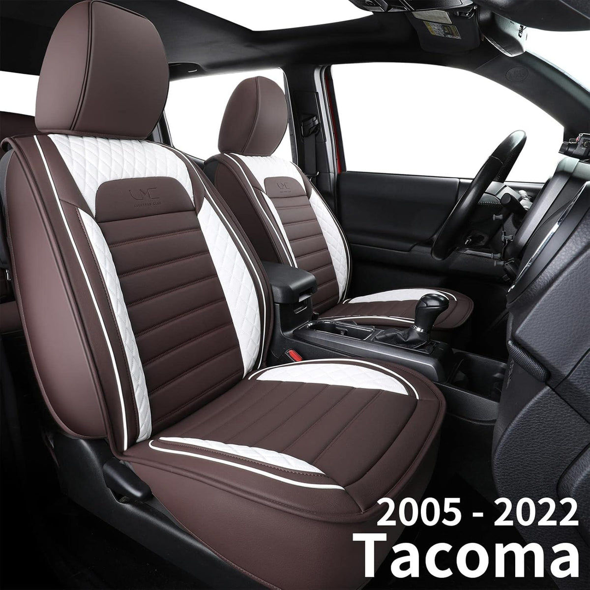 Tacoma Seat Covers Water Proof Faux Leather Full Set Brown White Q62938