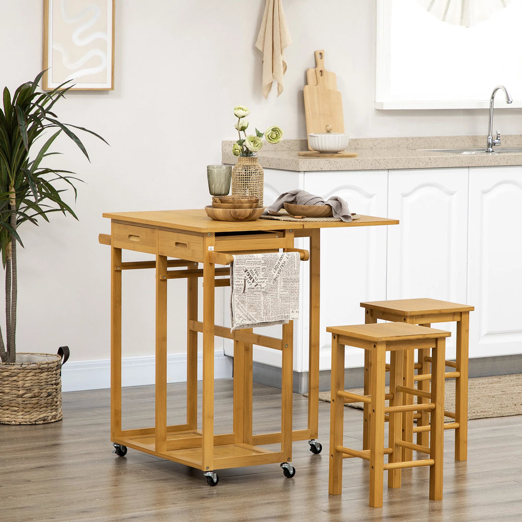 Breakfast Cart Table and Chair Set Kitchen Island with Seating Y230