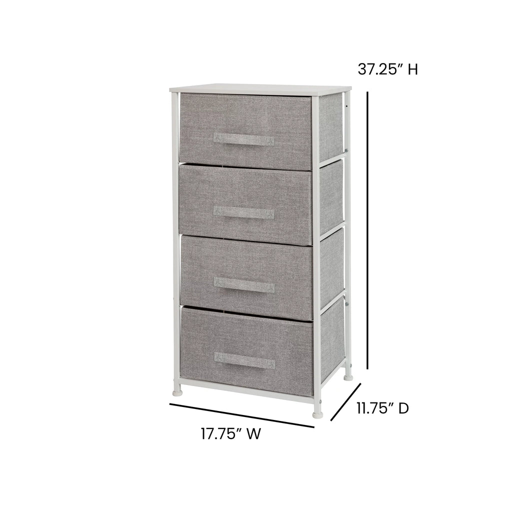 White Metal Frame 4 Gray Fabric Drawers Dresser S393638