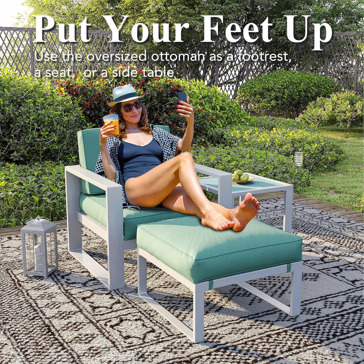 8 Pieces White Aluminum Patio Furniture Set with Ottoman and Coffee Table L45227