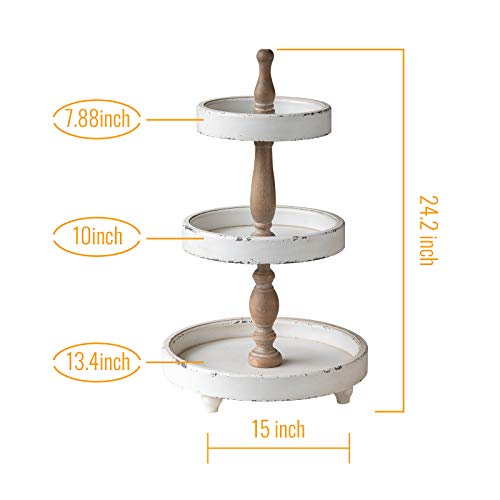 Distressed White 3 Tiered Wood Tray Stand L7443