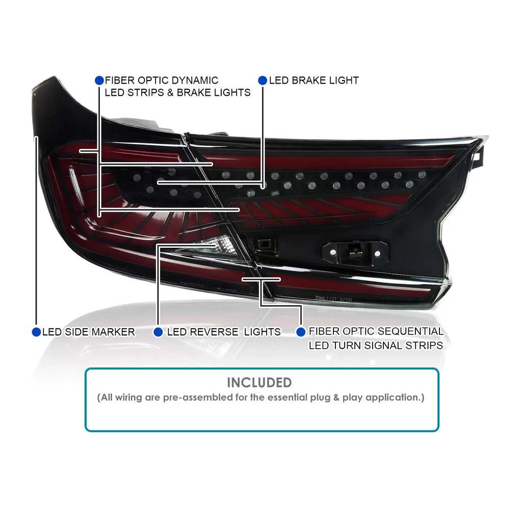 Black Housing Smoke Lens LED Tail Lights with Red Light Bar Left + Right Pair D22481