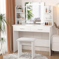 White Vanity Desk with Lighted Mirror and 6 Storage Shelves Q16386
