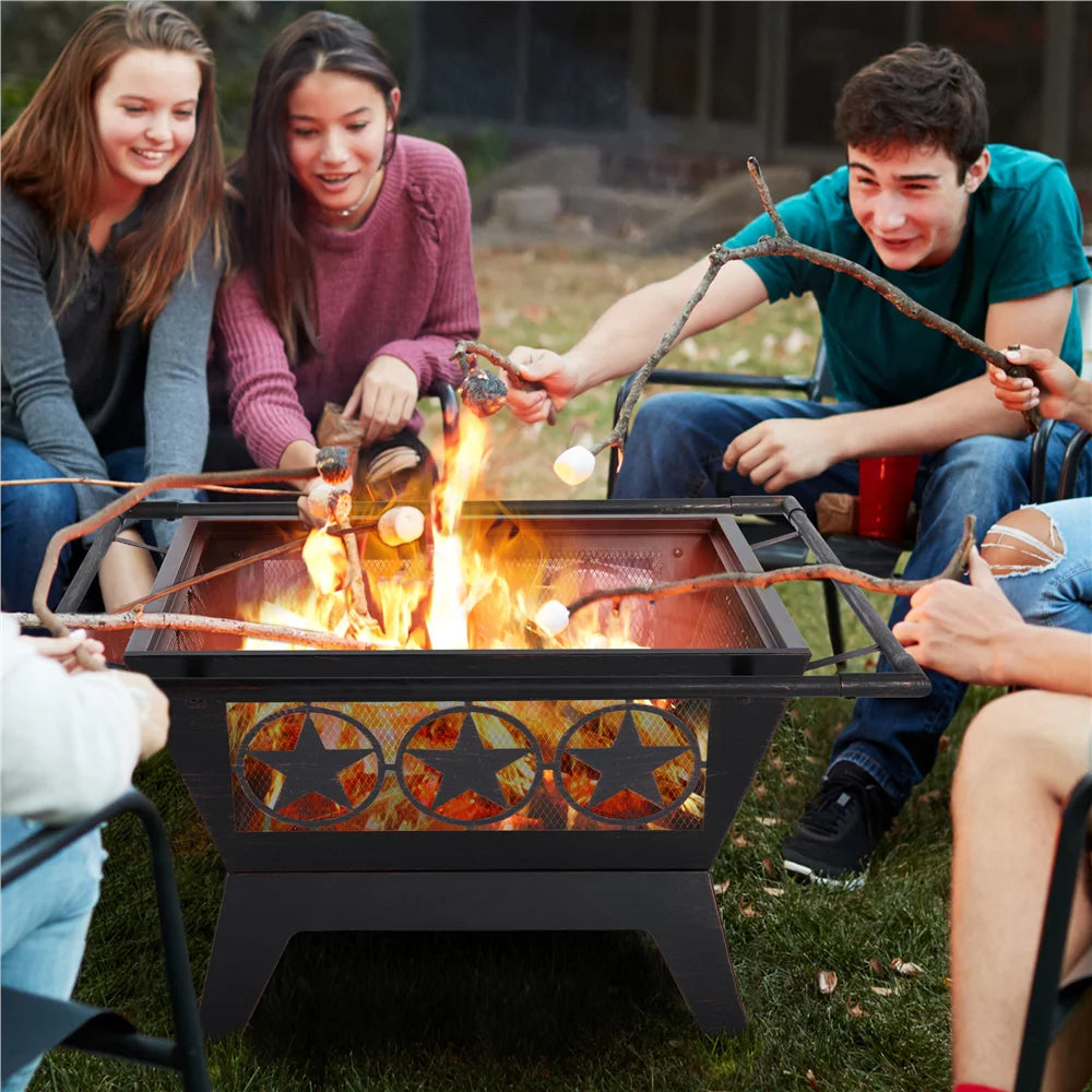 32in Square Steel Fire Pit with Mesh Cover S271