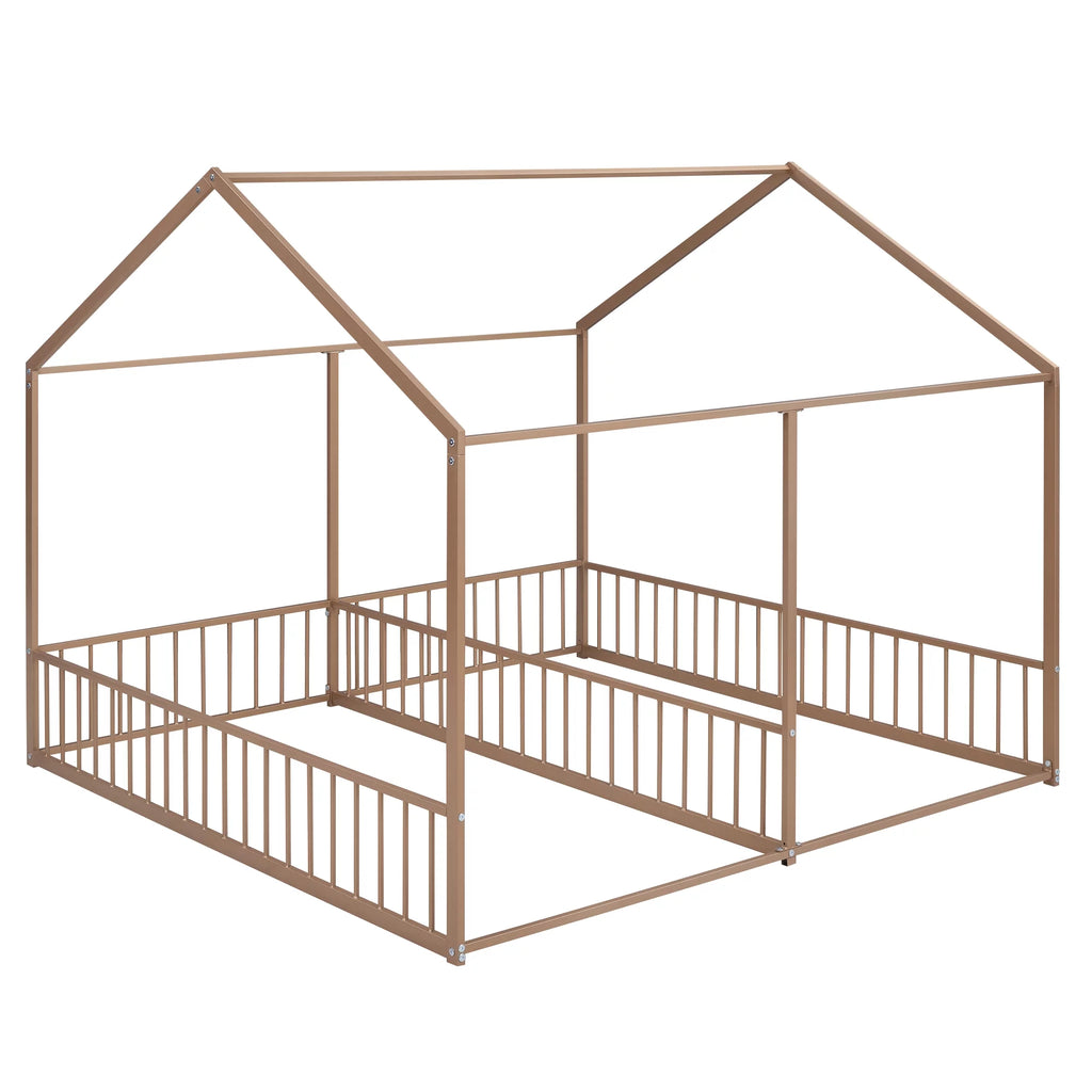 Twin Size Metal House Bed with Guardrails C397