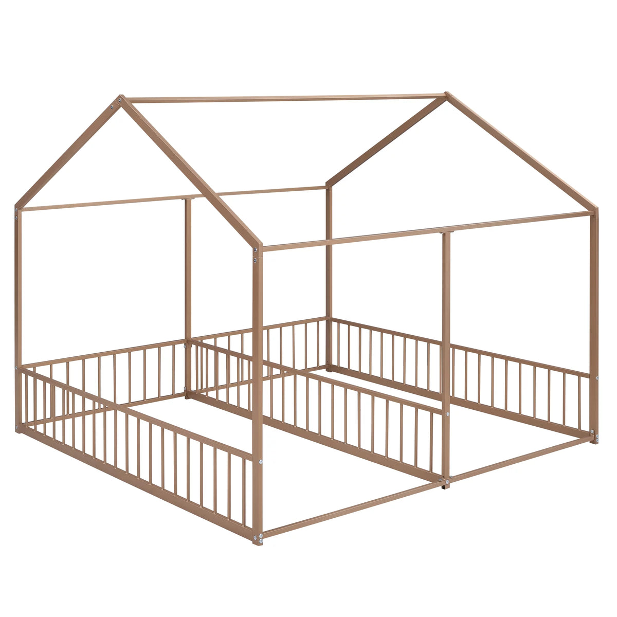Twin Size Metal House Bed with Guardrails C397