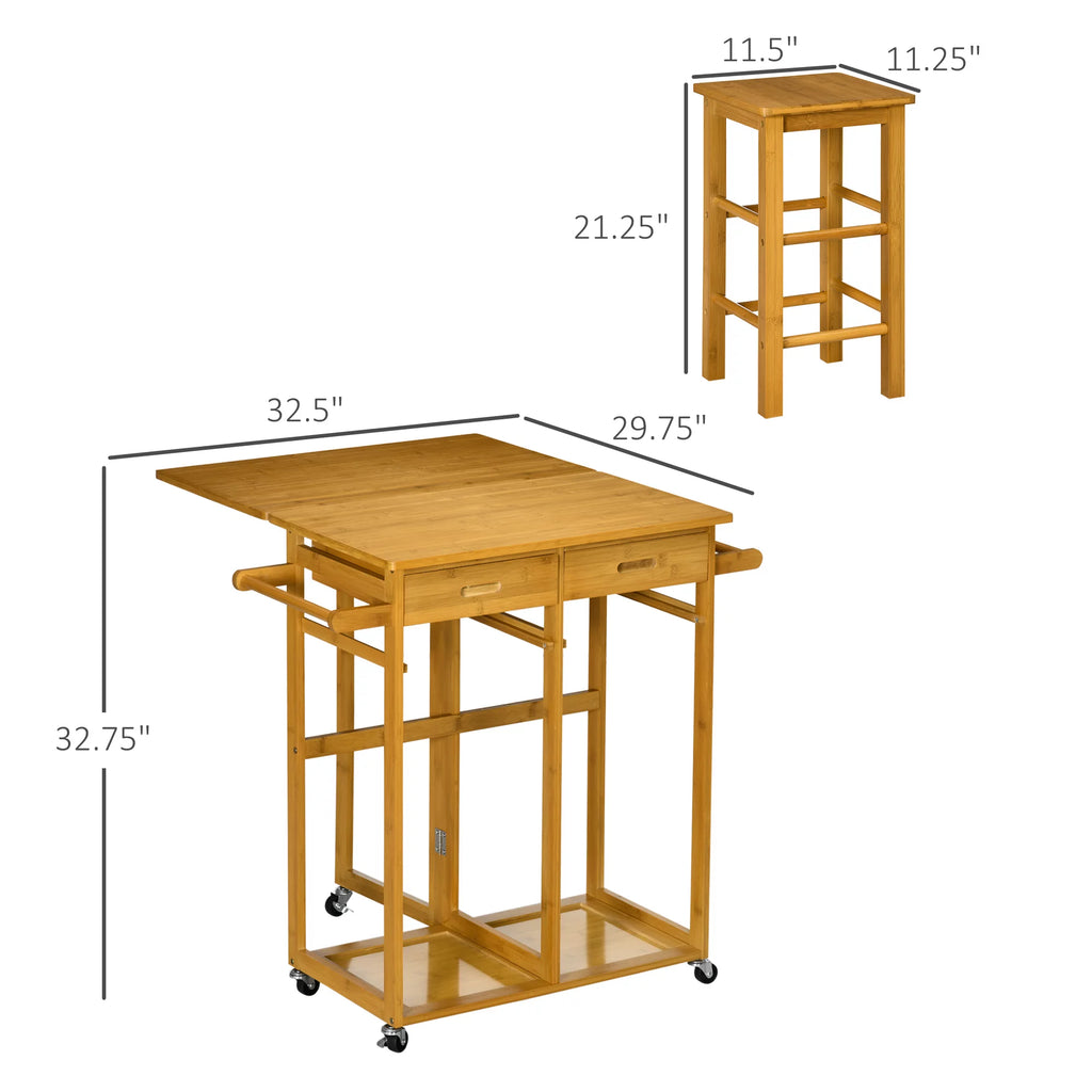 Breakfast Cart Table and Chair Set Kitchen Island with Seating Y230