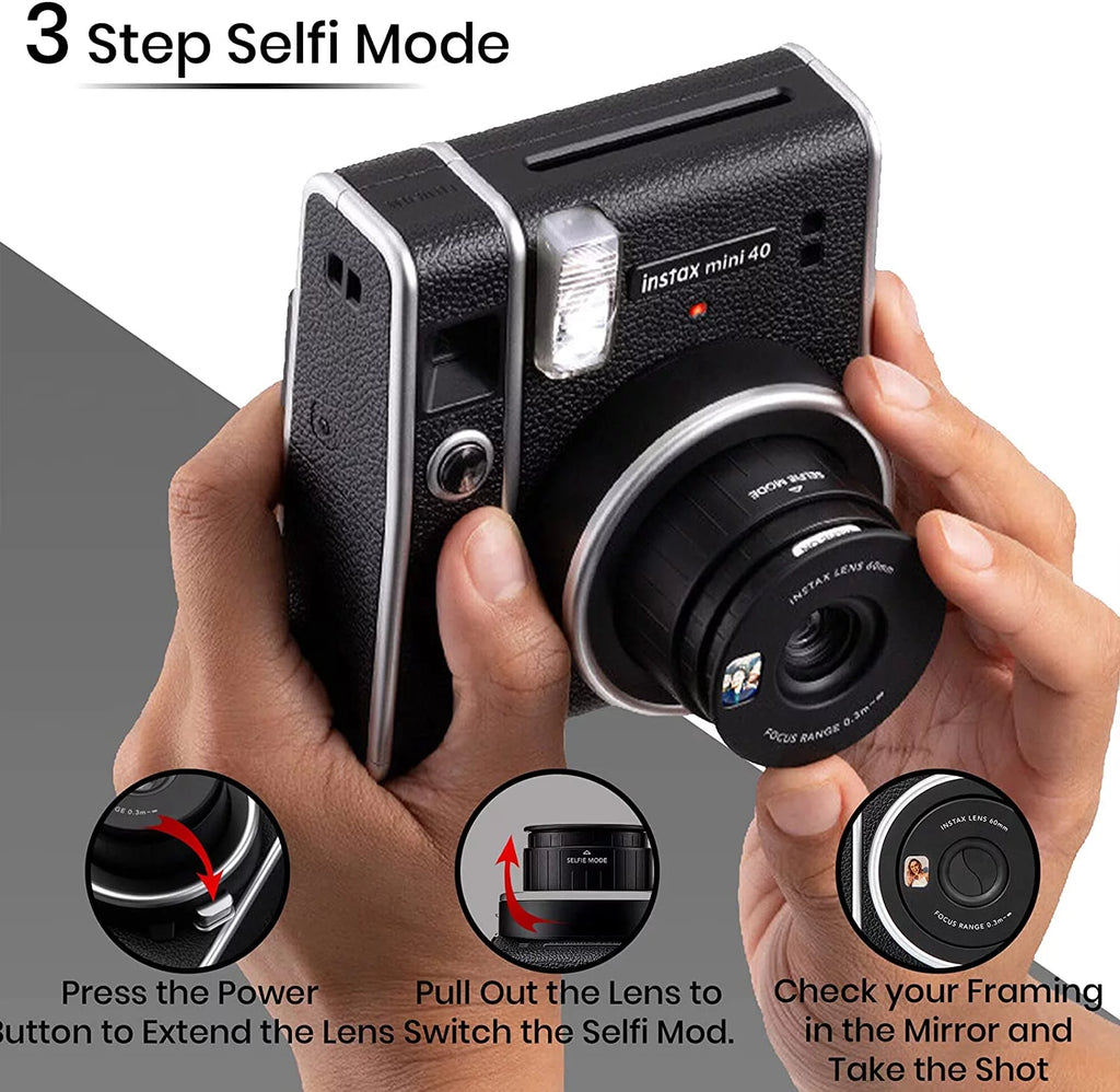 Instax Mini 40 Instant Film Camera Bundle with Color Film Twin Pack B505