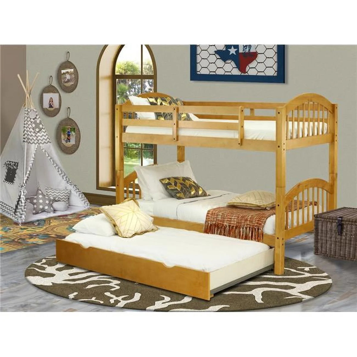 Twin Size Bunk Bed with Trundle & Drawer W21923