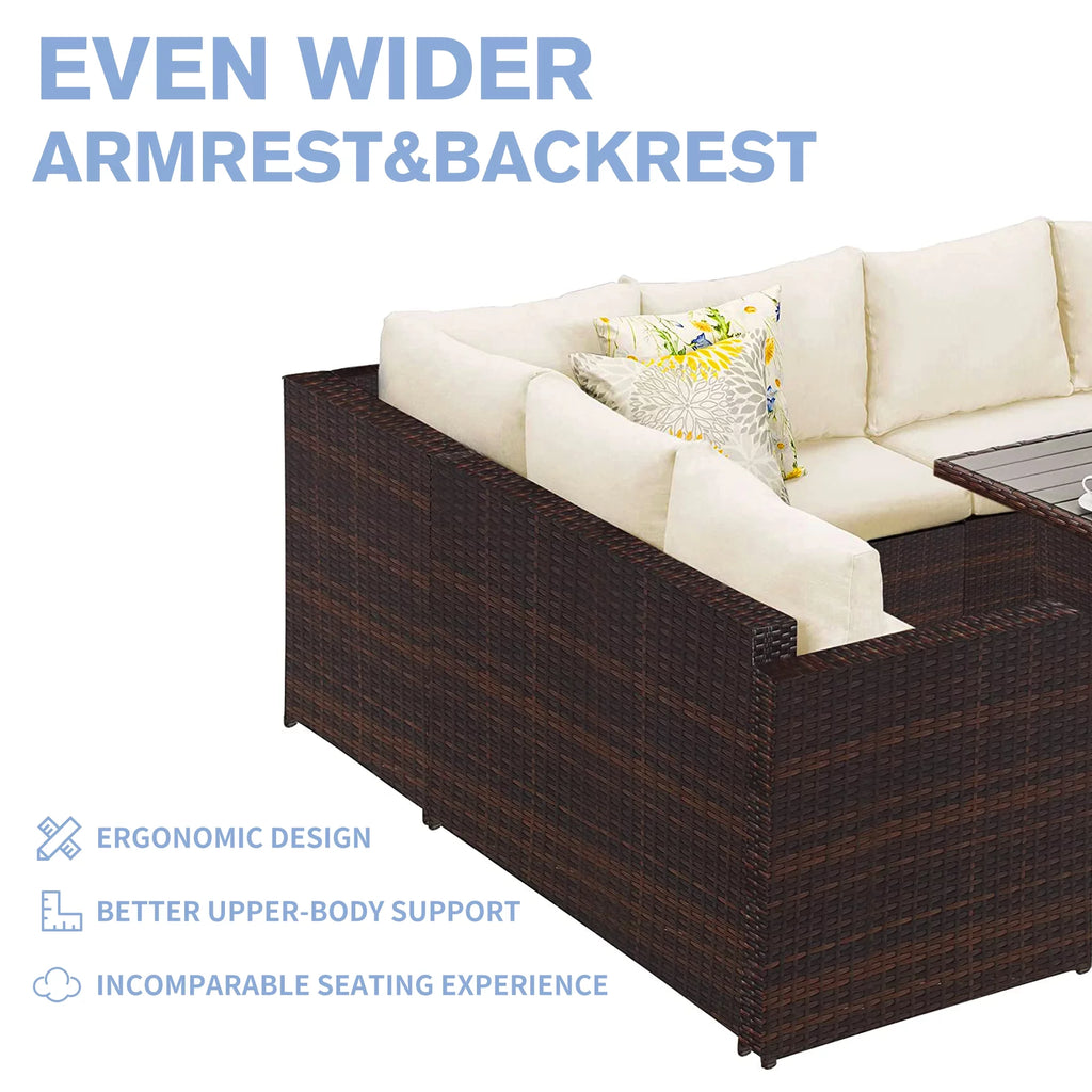 7 Piece All Weather Wicker Patio Furniture Set with Ottoman E45409