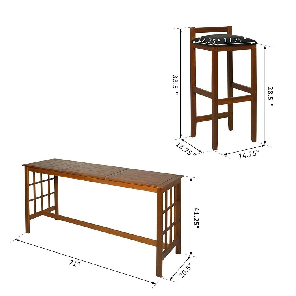 Brown 7 Piece Acacia Wood Bar Height Dining Set E1724