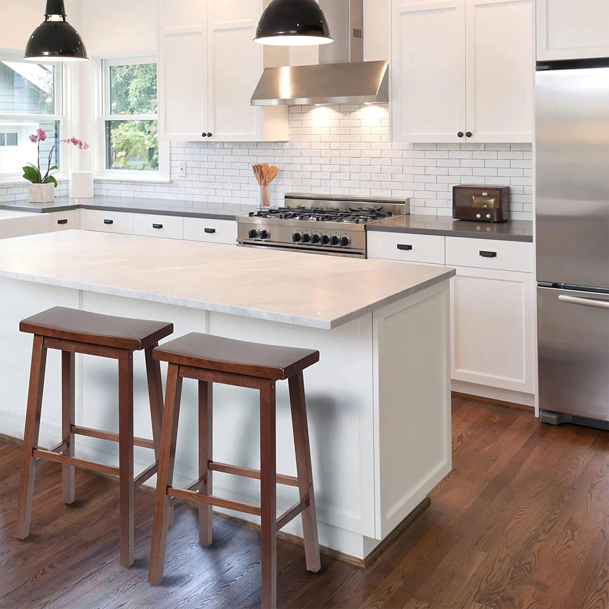 Wood Saddle-Seat Counter Stools Set of 4 O66986