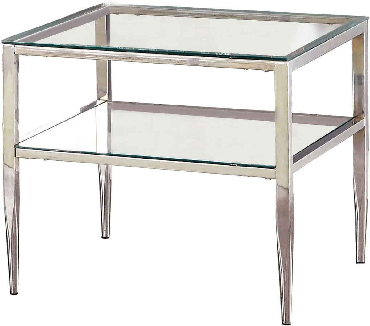 Square End Table with Open Shelf and Chrome Frame N762