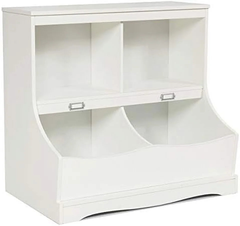 White Wooden 4-Cubby Bookcase and Toy Box I12002