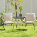 Blue 3 Pieces Upholstered Rattan Patio Bistro Set with Coffee Table J105997
