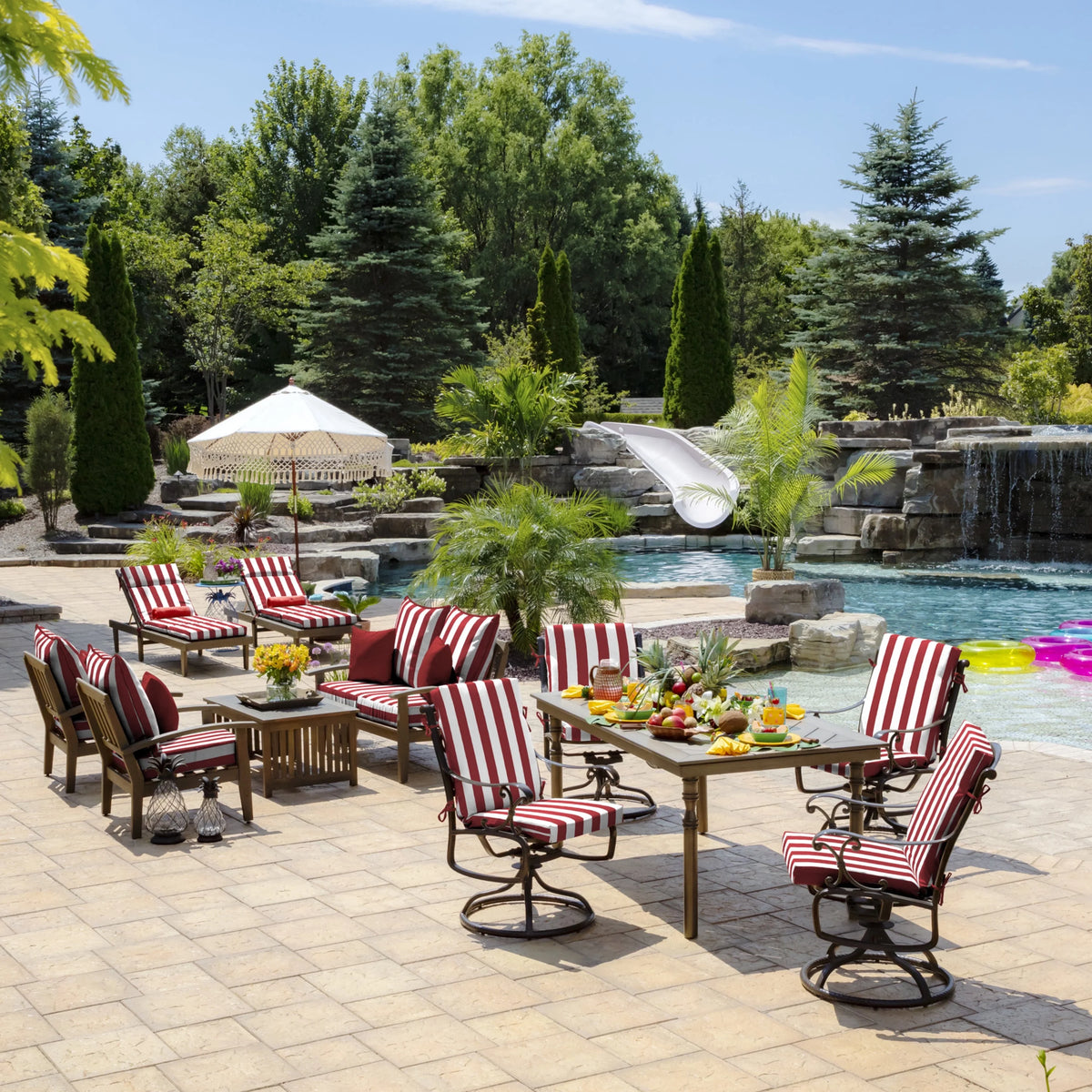 Ruby Red Cabana Stripe Outdoor Dining Chair Cushion M829