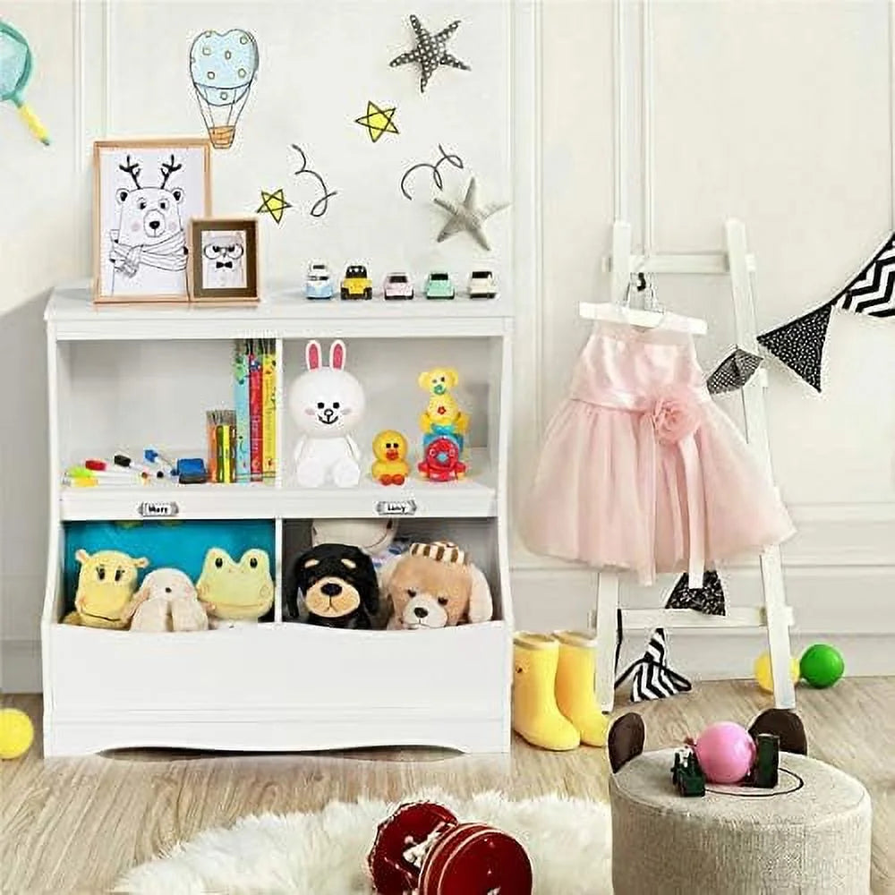 White Wooden 4-Cubby Bookcase and Toy Box I12002