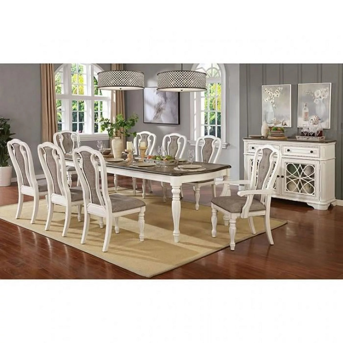 White Wash & Walnut 7pcs Dining Room Set N66903