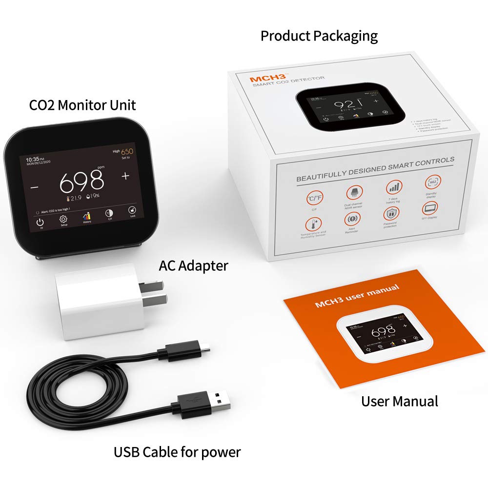 Indoor CO2 Meter Temperature Humidity Air Quality Monitor Black N348