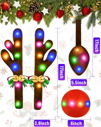 Christmas Reindeer Antlers Car Decoration Kit LED Multicolor Lights L3399