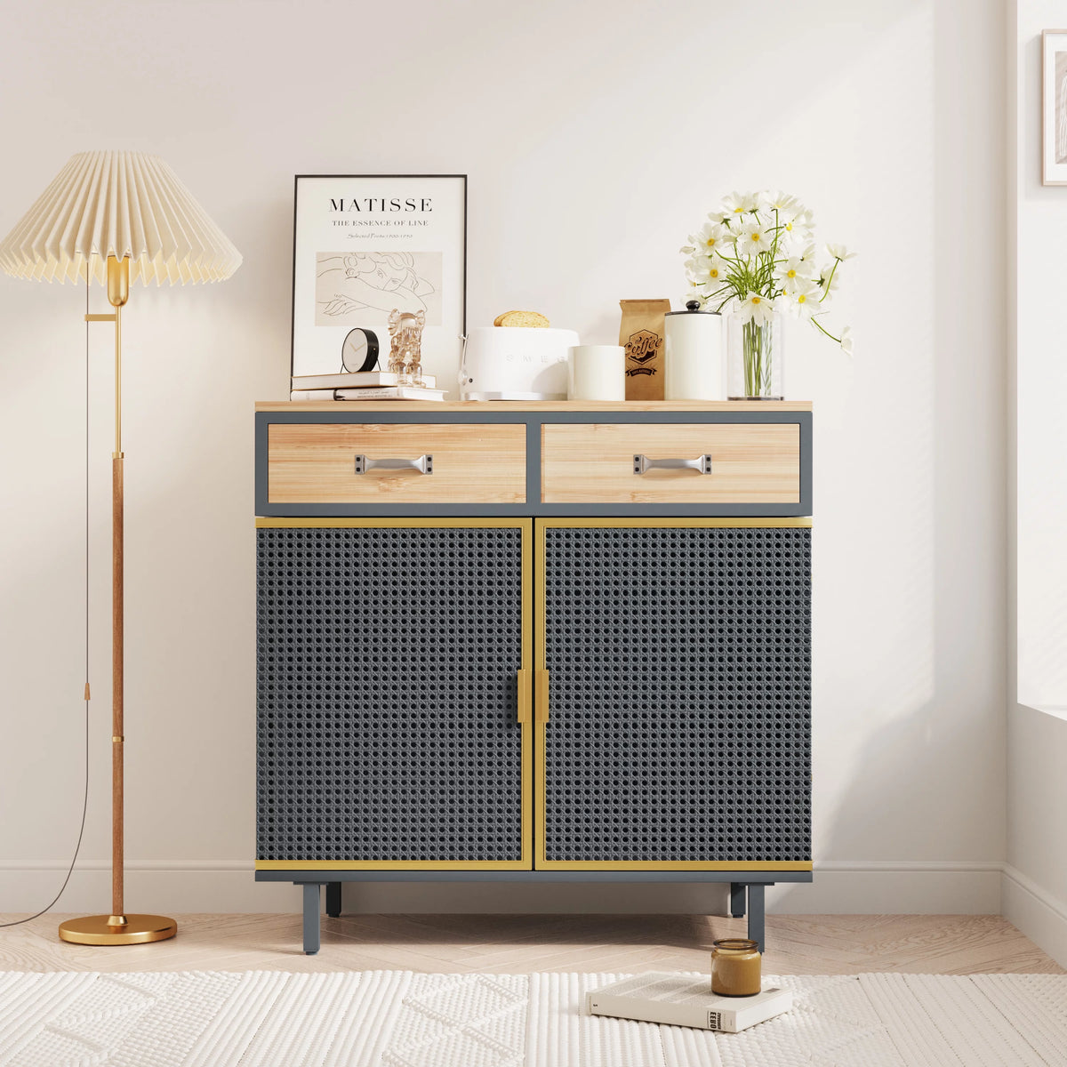 31.5'' Wide 2 Drawer Iron Carbonized Bamboo Sideboard X2514