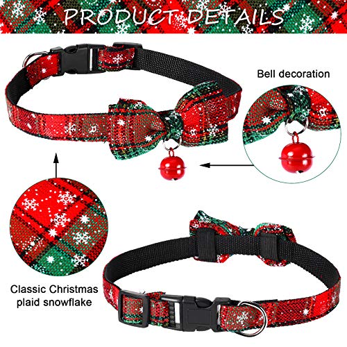 Christmas Dog Bandanas and Collars Set Plaid Adjustable with Safety Bell A610