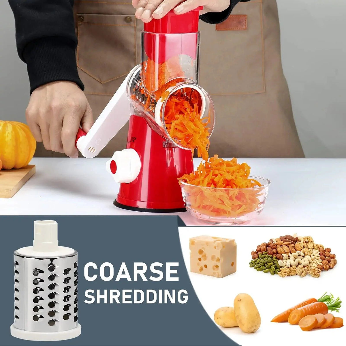 Manual Vegetable Slicer and Grater with 3 Interchangeable Blades C893750
