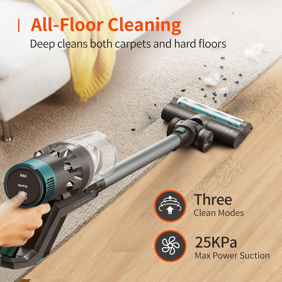 Cordless Vacuum Cleaner, 25KPa Strong Suction, 4 in 1 Stick Vacuum C28544