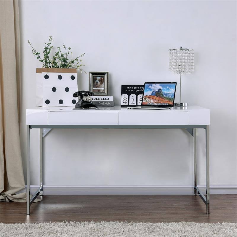 White Wood 2 Drawer Writing Desk with USB S19224