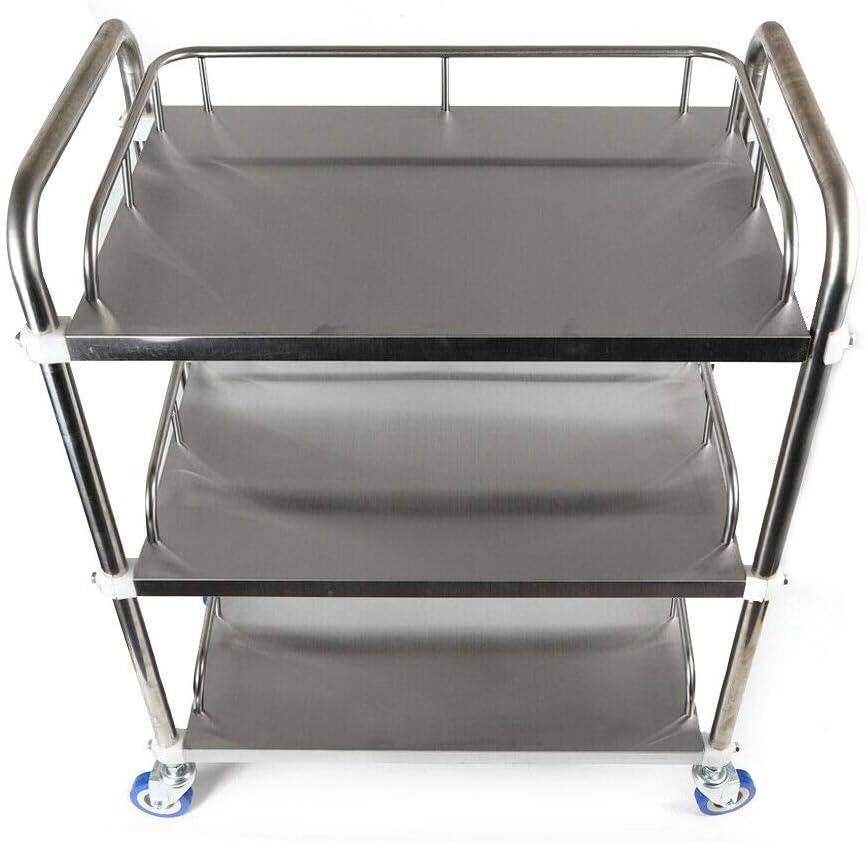 3 Layers Stainless Steel Cart Trolley with Lockable Wheels J563