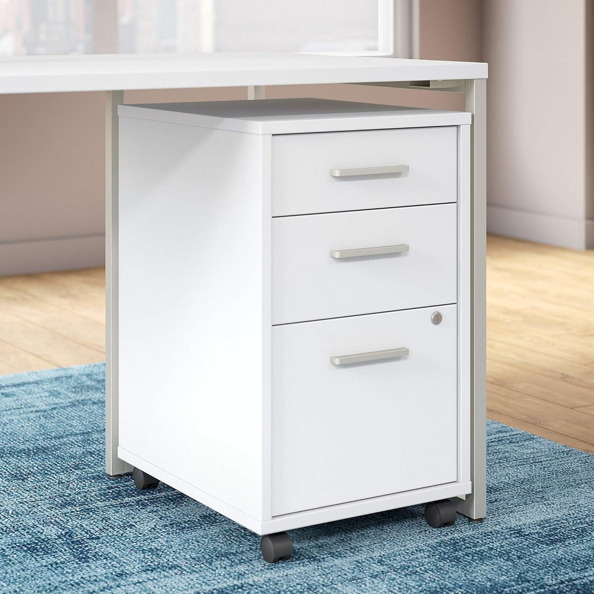 White 3 Drawer Mobile File Cabinet V929607