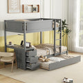 White Wood Twin Over Twin Bunk Bed with Trundle E55790