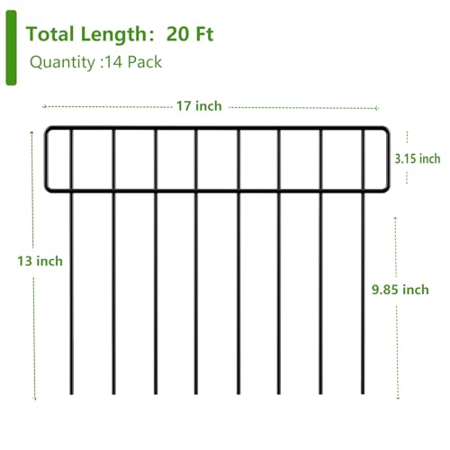 20Ft x 13Inch Animal Barrier, 14 Pack Decorative Garden Fence Panels, Rustproof Metal, No Dig Fence with Ground Stakes J9942