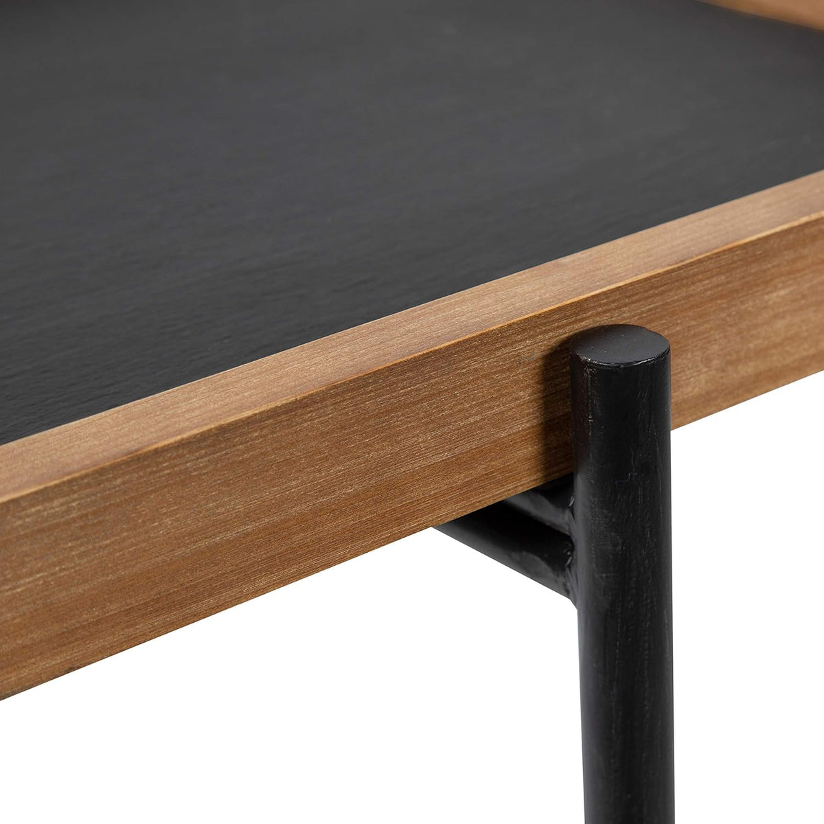 Industrial Modern Wood and Slate Side Accent Table with Black Iron Metal Base X7915