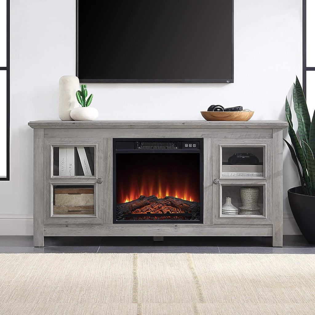 Electric Fireplace TV Stand for TVs up to 55 Inch with Storage Shelves R358