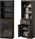 Black-Brown 3 Tier Wooden Bookcase Storage Cabinet with 2 Doors and 1 Drawer W6875