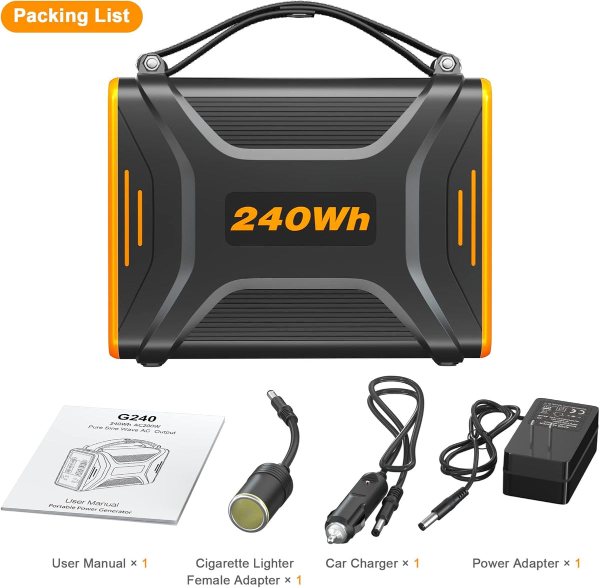 Portable Power Station, 240Wh LiFePO4 Battery, 200W Pure Sine Wave AC Outlet X64229