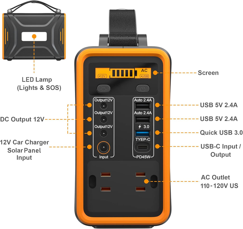 Portable Power Station, 240Wh LiFePO4 Battery, 200W Pure Sine Wave AC Outlet X64229