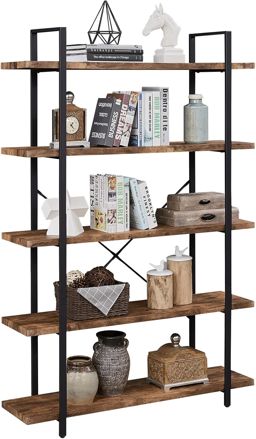 5-Shelf Industrial Bookshelf with Metal Frame J48323