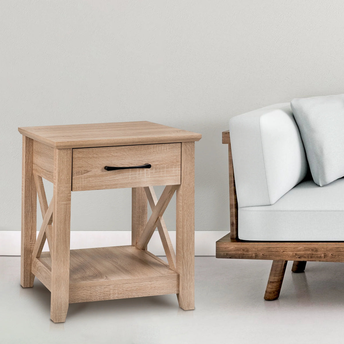 Farmhouse X-Design End Table with Storage Drawer Y816