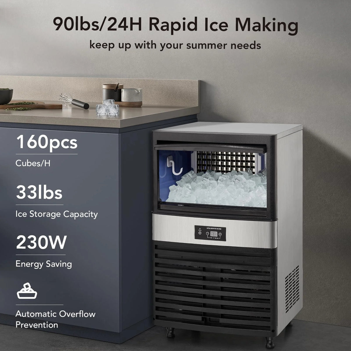 Commercial Stainless Steel Ice Maker Machine with 33lbs Ice Storage Capacity P6671