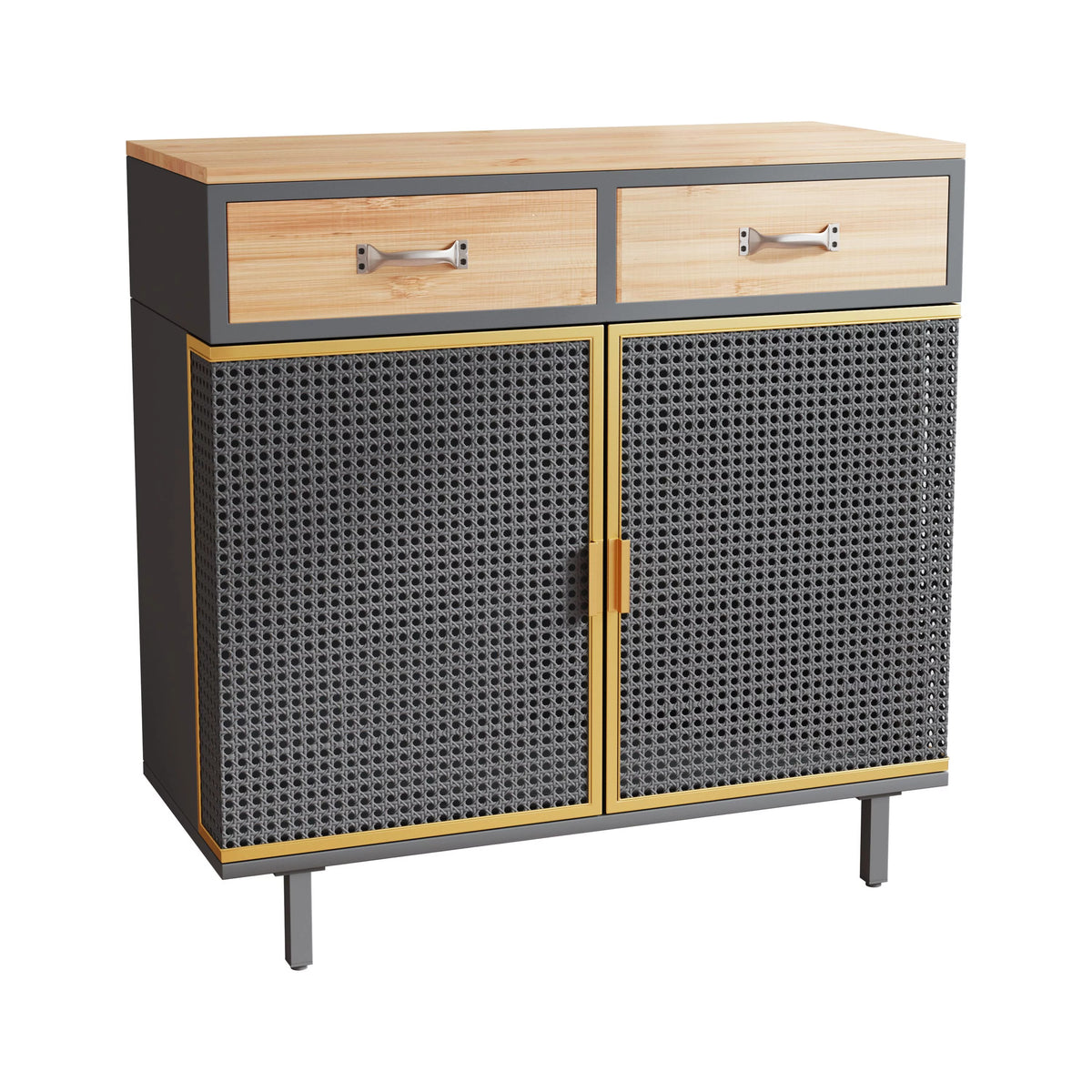 31.5'' Wide 2 Drawer Iron Carbonized Bamboo Sideboard X2514