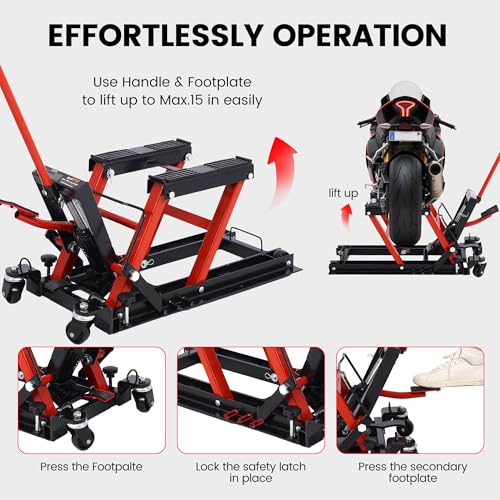 1500LBS Hydraulic Motorcycle Lift Jack with 4 Wheels W4780