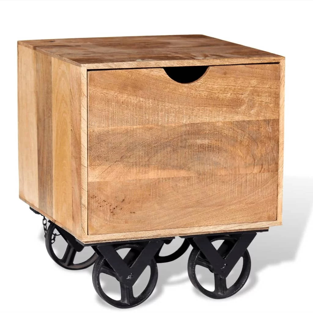 Side Table with Drawer Wheels Mango Wood E343
